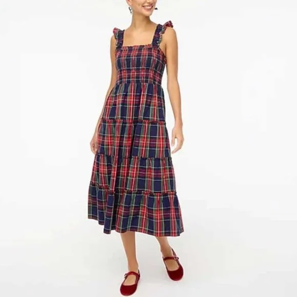 J CREW FACTORY SMOCKED PLAID DRESS